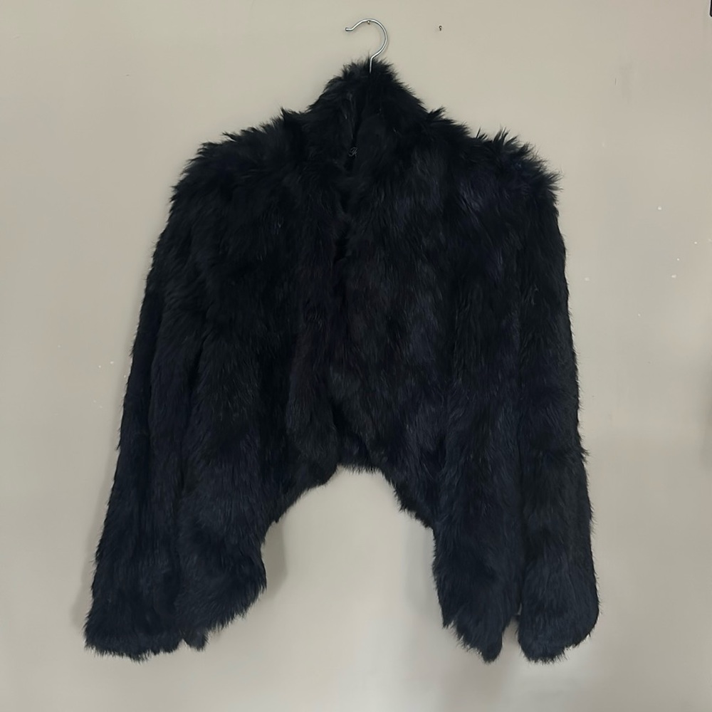 Dark blue rabbit fur cropped jacket. Gorgeous, stylish & fun